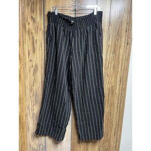 Maurices Wide Leg Pants Womens Size XL Pull On Smocked Waist Gauzy Black Striped